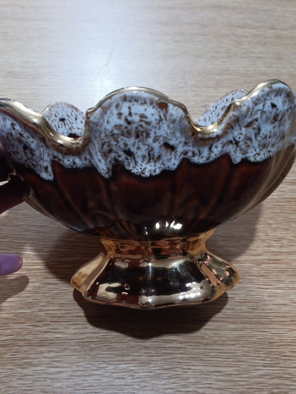 Vintage Gold And Brown Ceramic Bowl
